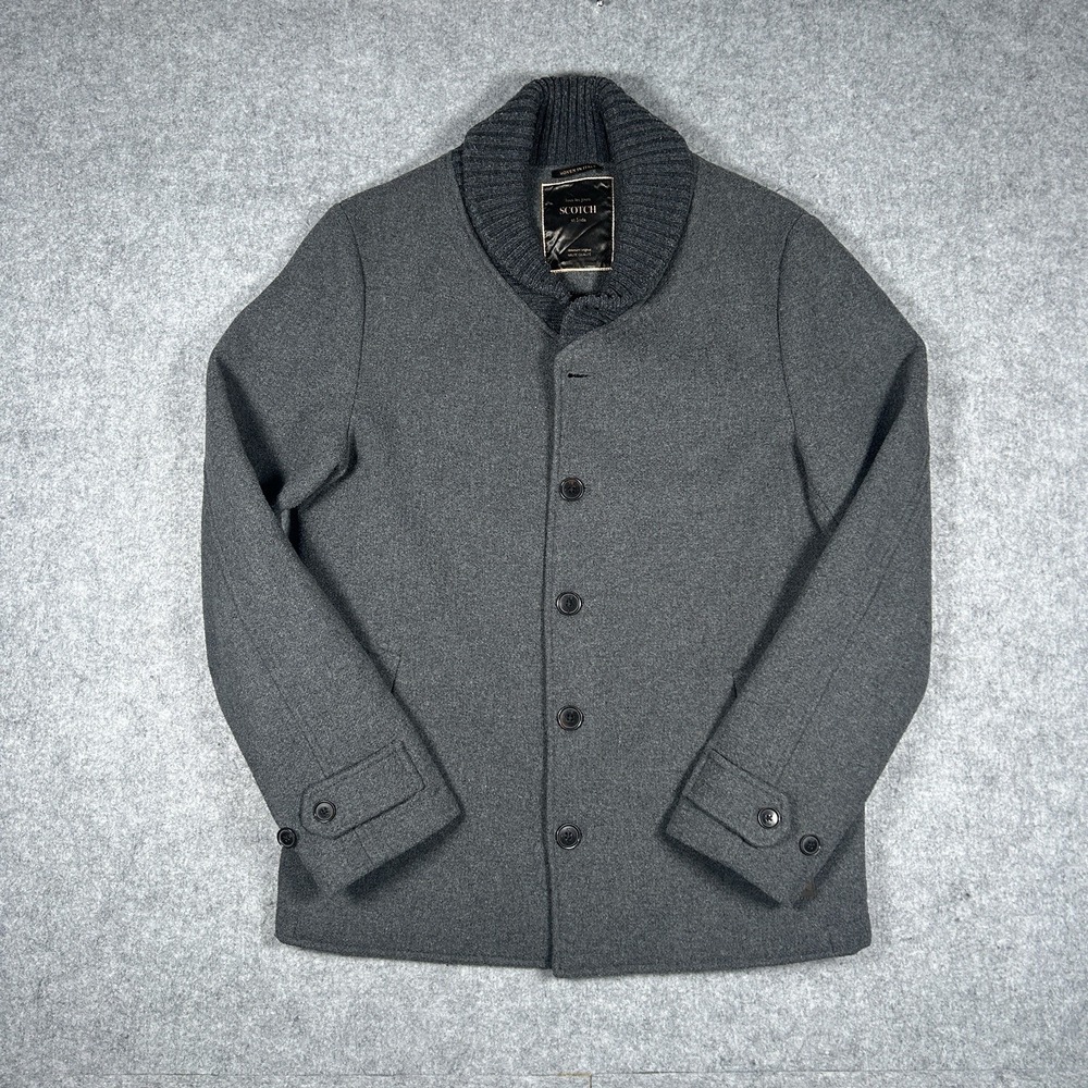 Scotch & Soda Herringbone Coat Men's Size Medium Shaw Collared Wool Italy Made
